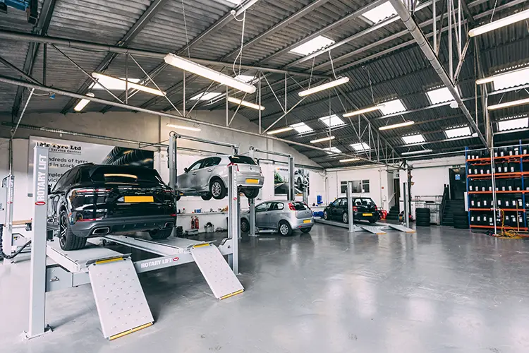 Professional car garage with multiple service bays