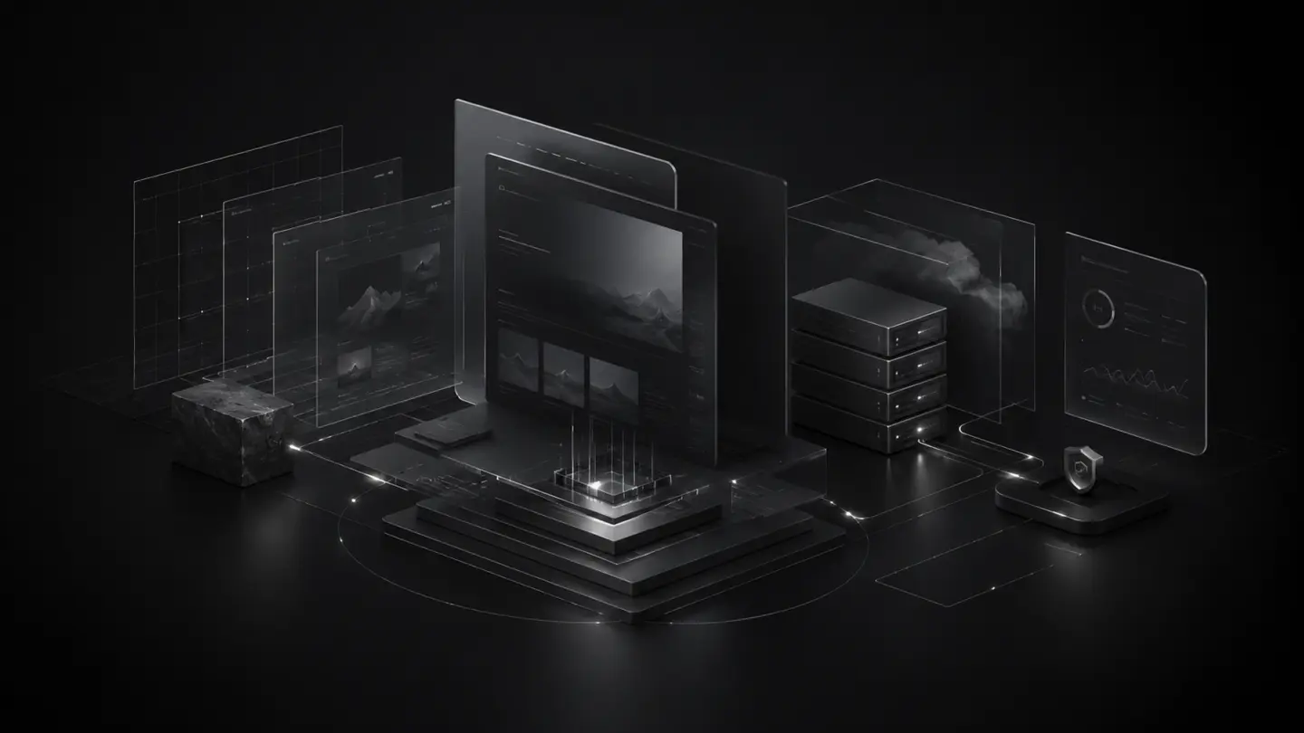 Architectural visualization of connected website, hosting, analytics, and security systems